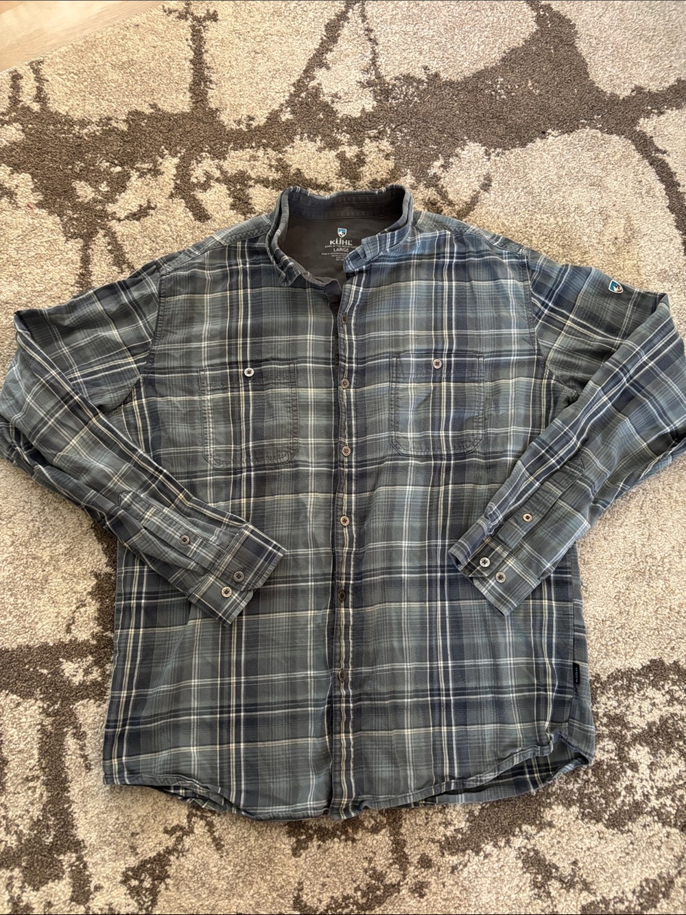 KÜHL - Men's Gray & Blue Plaid Long-Sleeve Flannel Button-Down Shirt!!